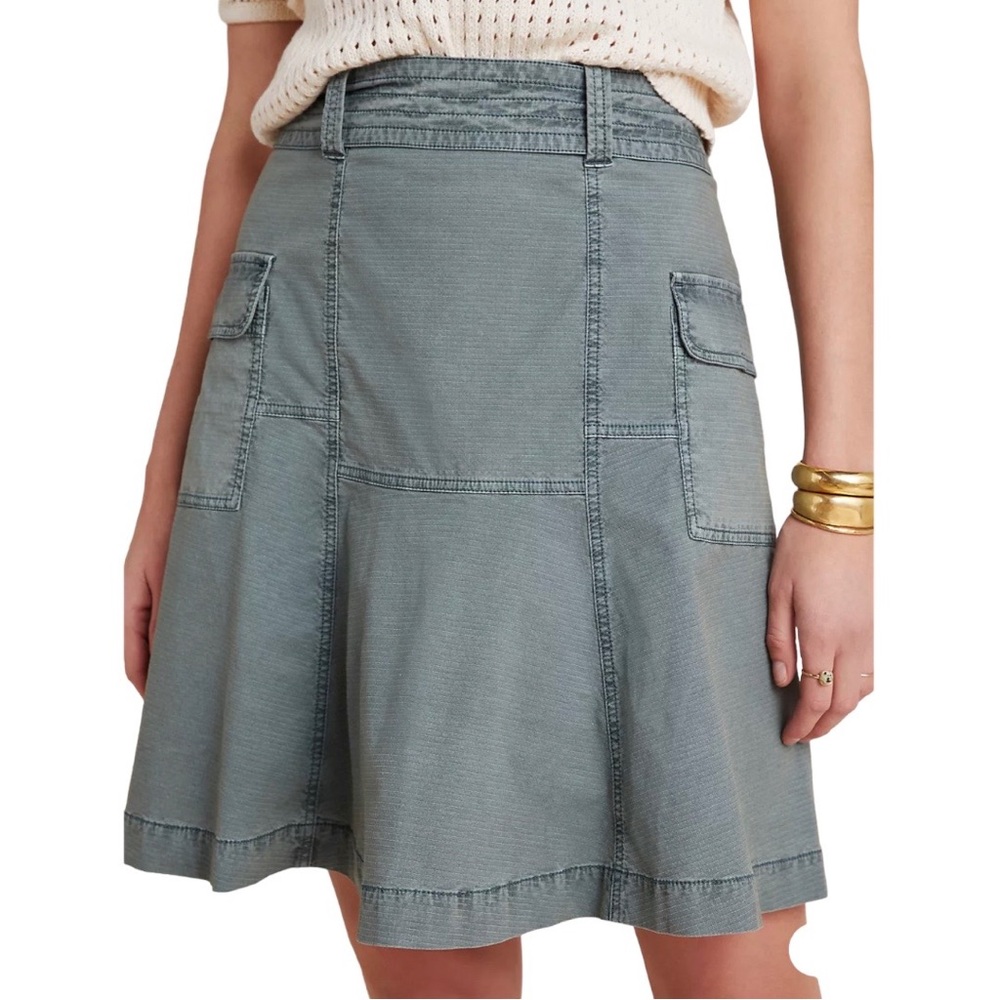 Women's Washed Green Utility Flared Skirt